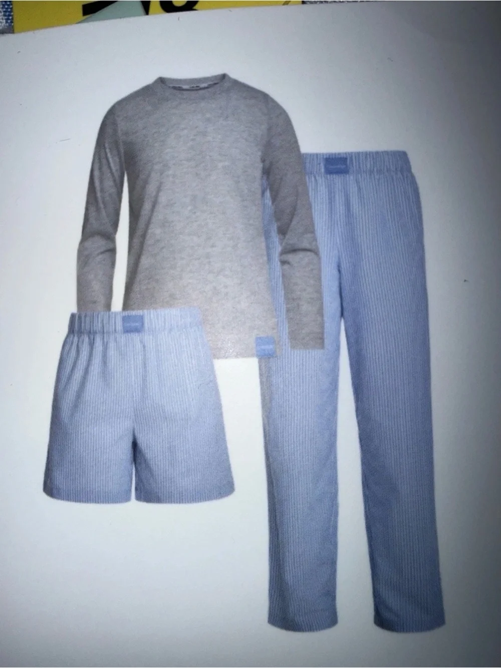 Calvin Klein NWT Size S 7/8  3 Piece Gray Top Light Blue Striped Pajama Set-001*